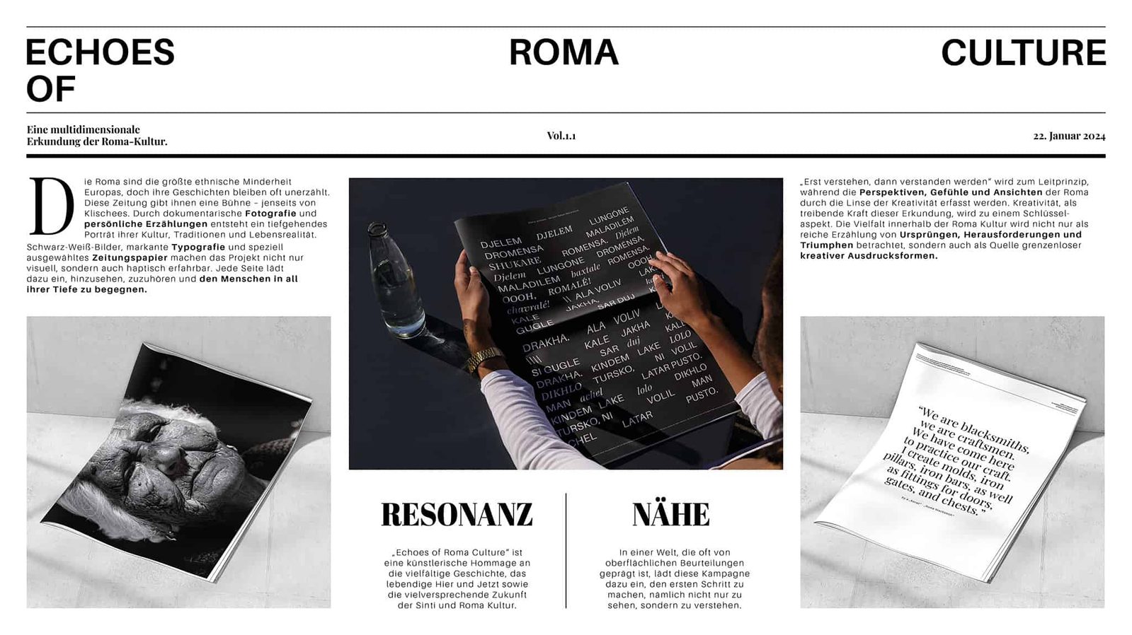 Typografische Darstellung Larisas Arbeit, als Zeitungsausschnitt