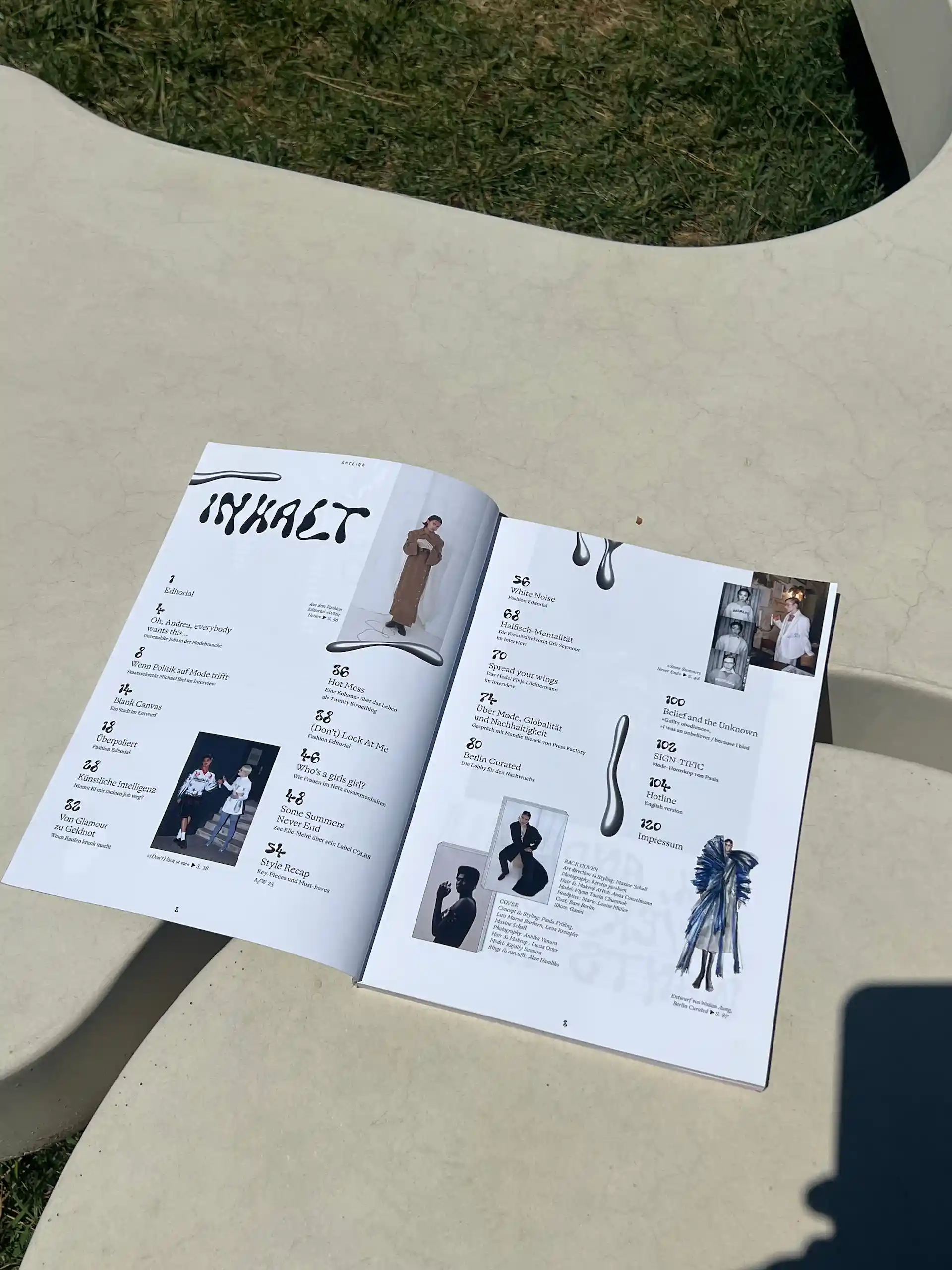 Aufgeschlagenes Hotline Magazin mit Text- und Bildseiten in klarem Editorial Design
