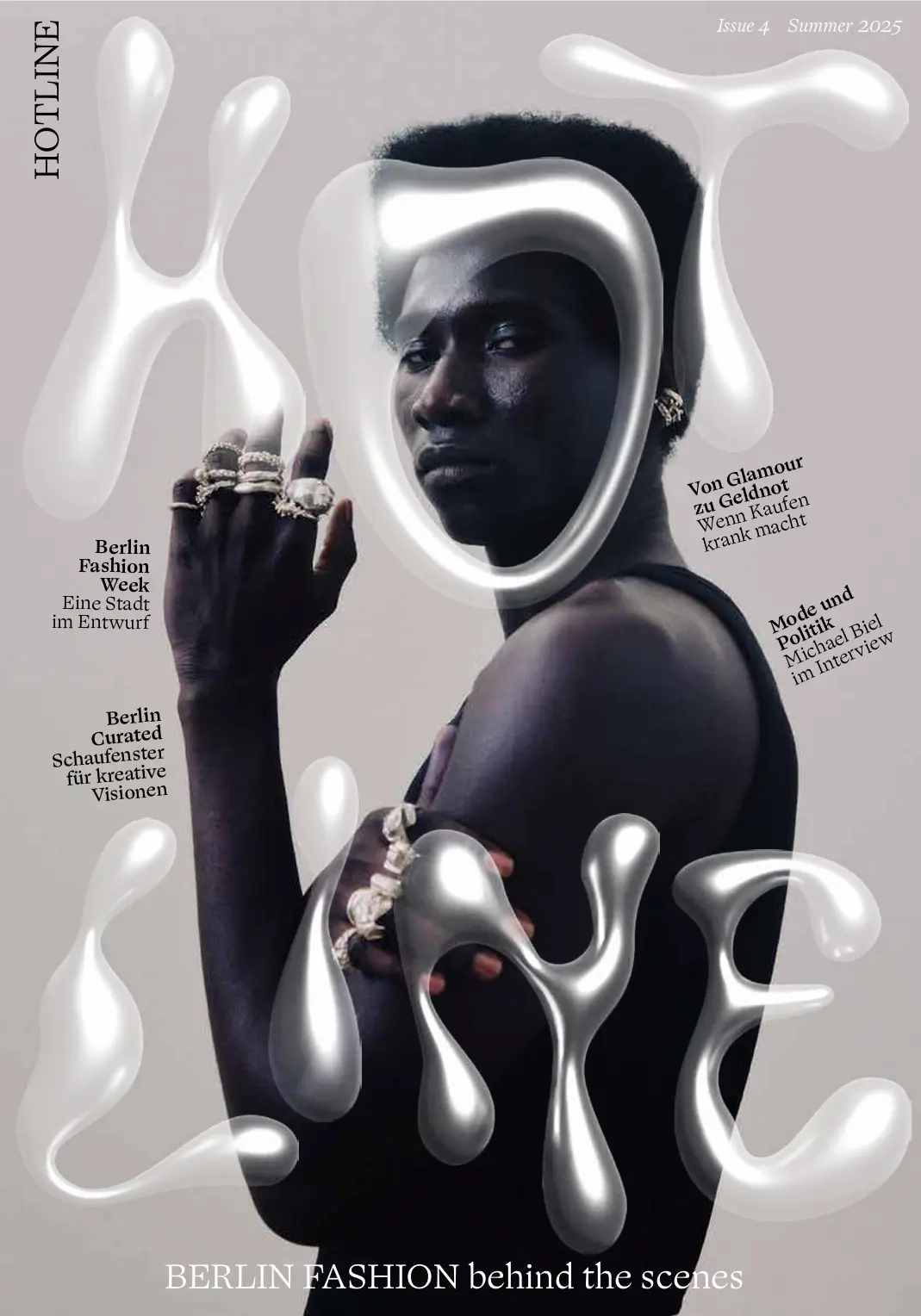 Cover der Hotline Ausgabe 4 mit Porträt und silberner LOVE-Typografie