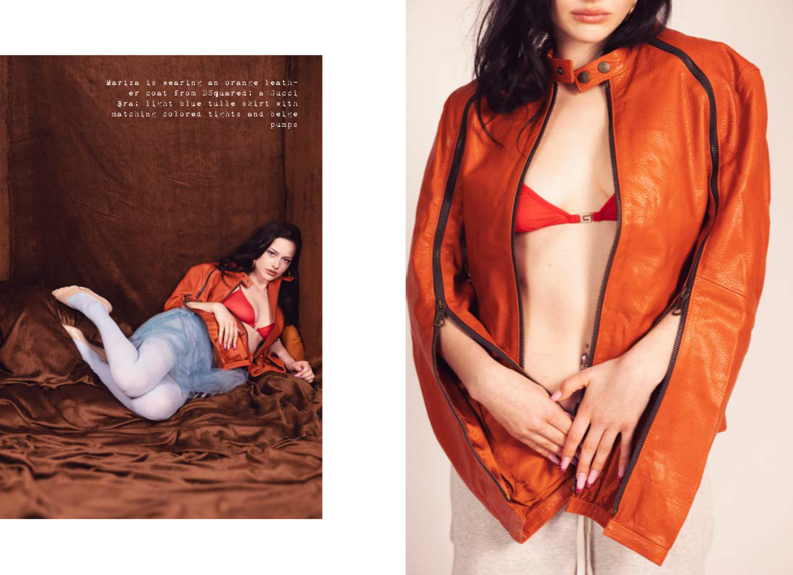 Aufgeschlagenes Magazin-Layout mit Model in roter Wäsche